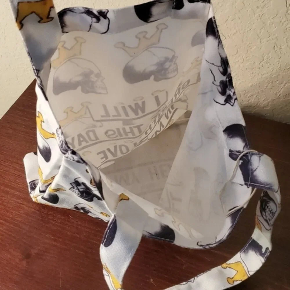 Canvas Tote Bag Skull with Crown Graphic I Will Greet This Day With Love